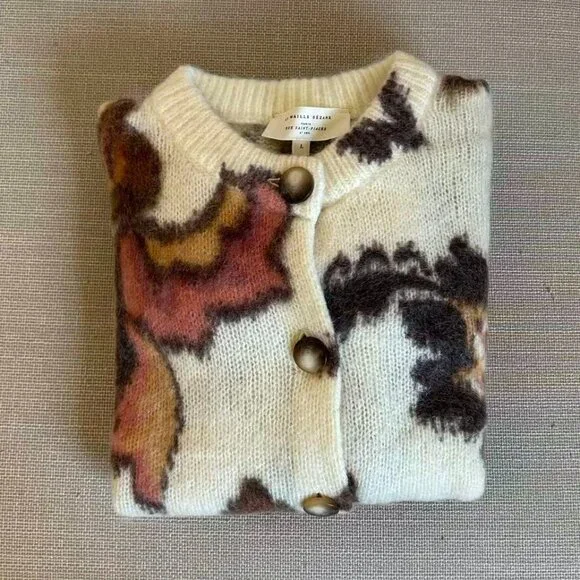 BEST Sezane Manea Cardigan L/XL/XXL Merveille Print Mohair Sweater Knit French - Picture 8 of 14